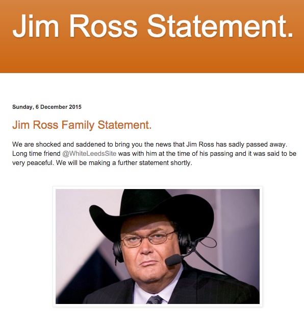 ジム･ロス死去の声明